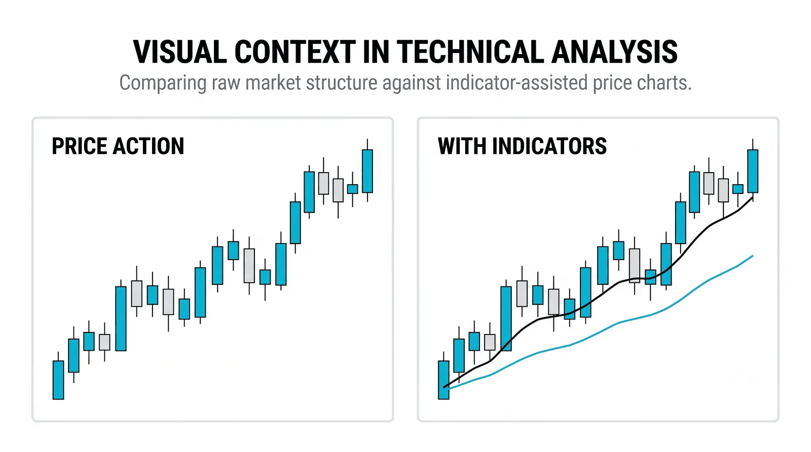 The raw chart: candles, swings, and levels with nothing added