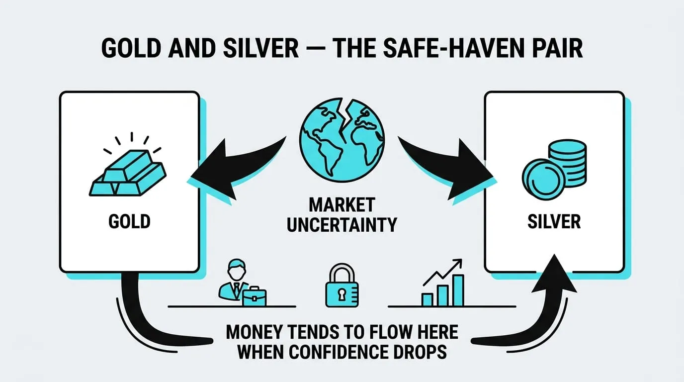Gold and silver bullion, the precious metals investors buy in uncertain times
