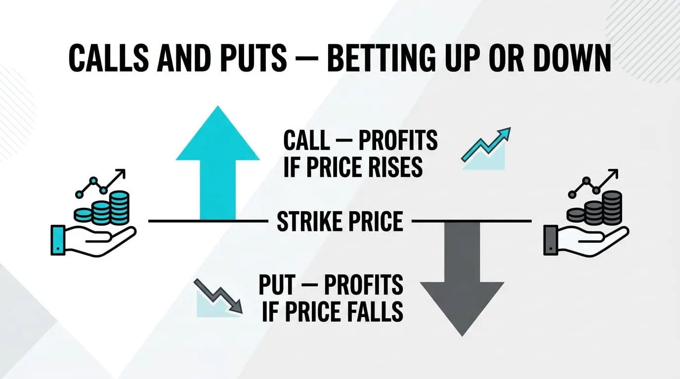 Call options profiting from a rising price and put options from a falling price