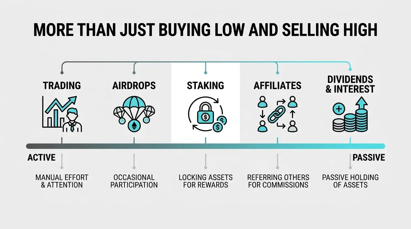 A map of five routes to market income, from trading to holding
