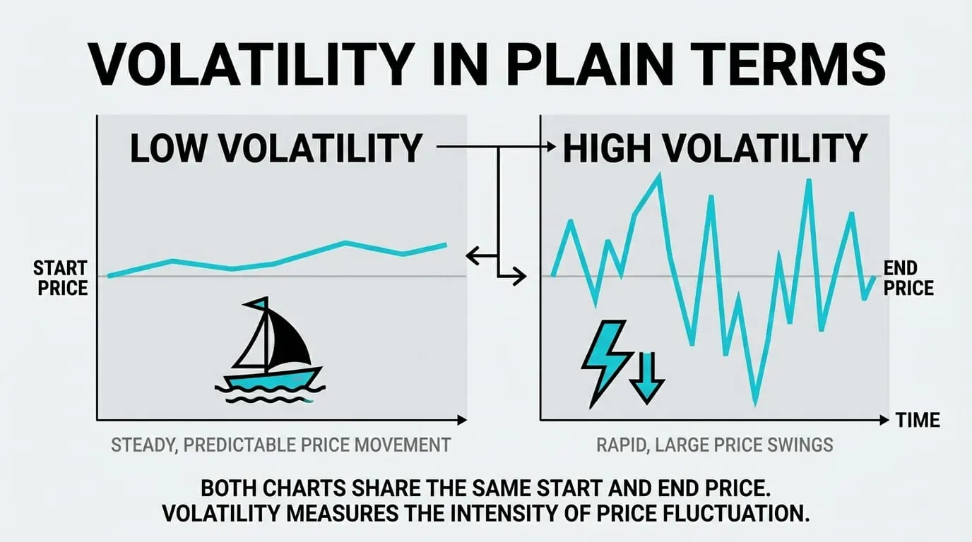 Two price charts reaching the same level with very different sized swings