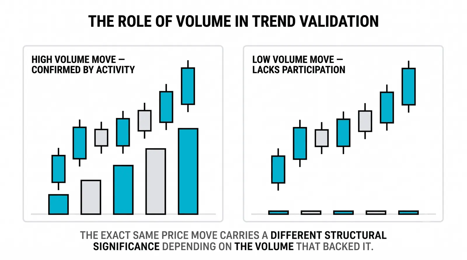 The volume histogram under the candles