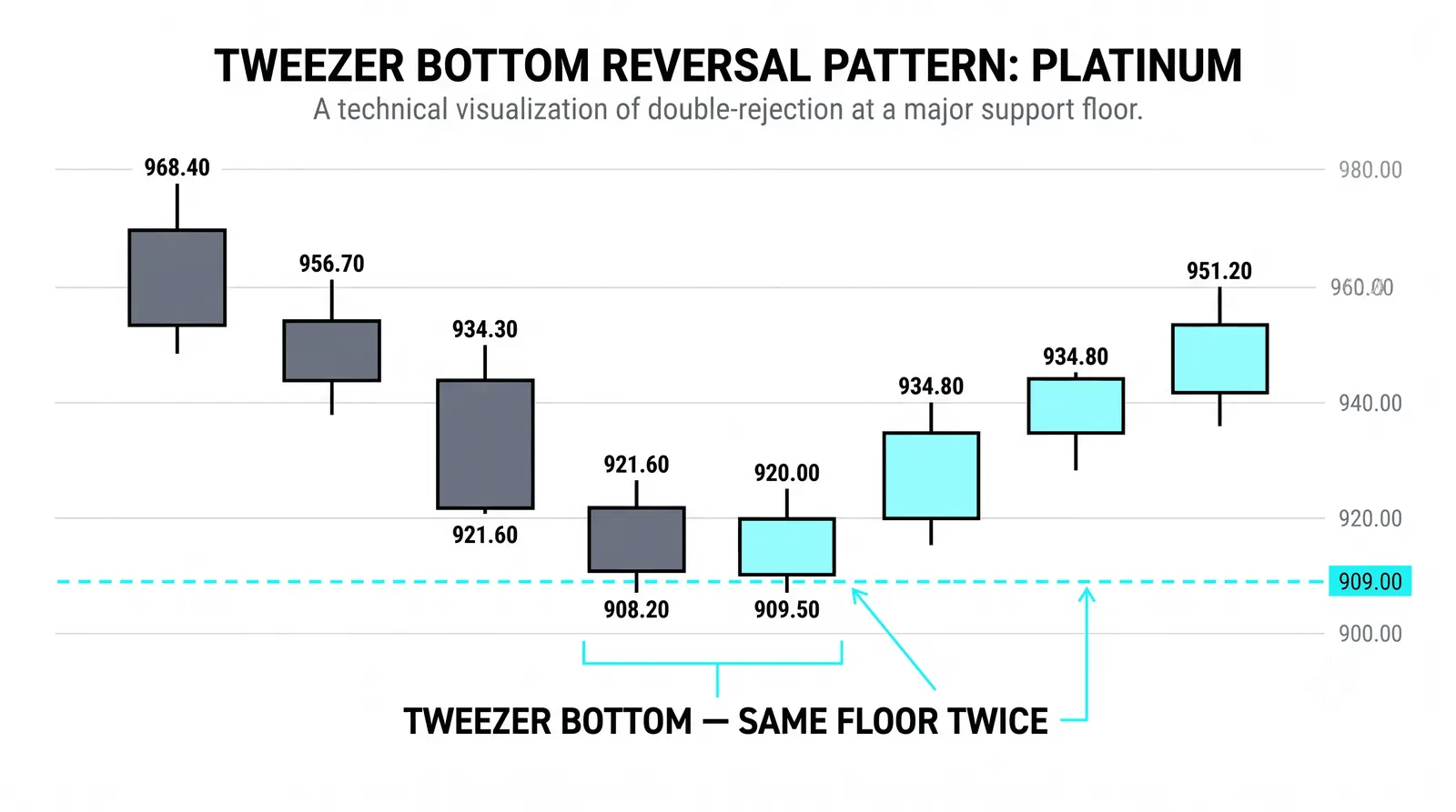 A tweezer bottom: the same low twice