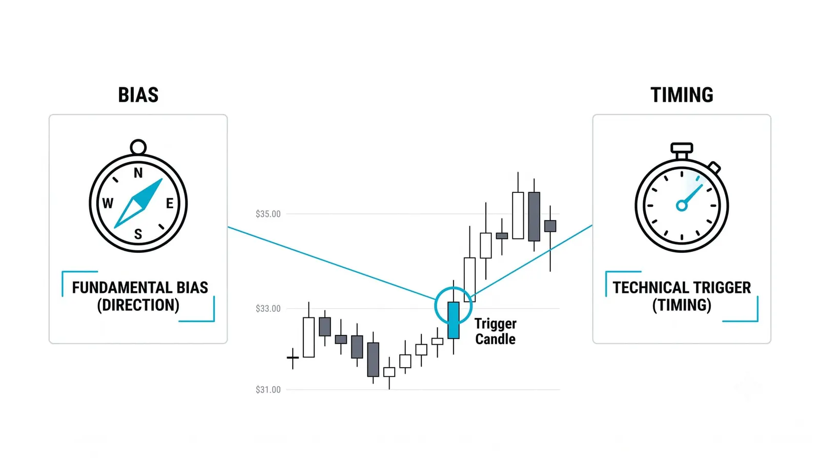 Fundamentals set the bias, technicals set the trigger