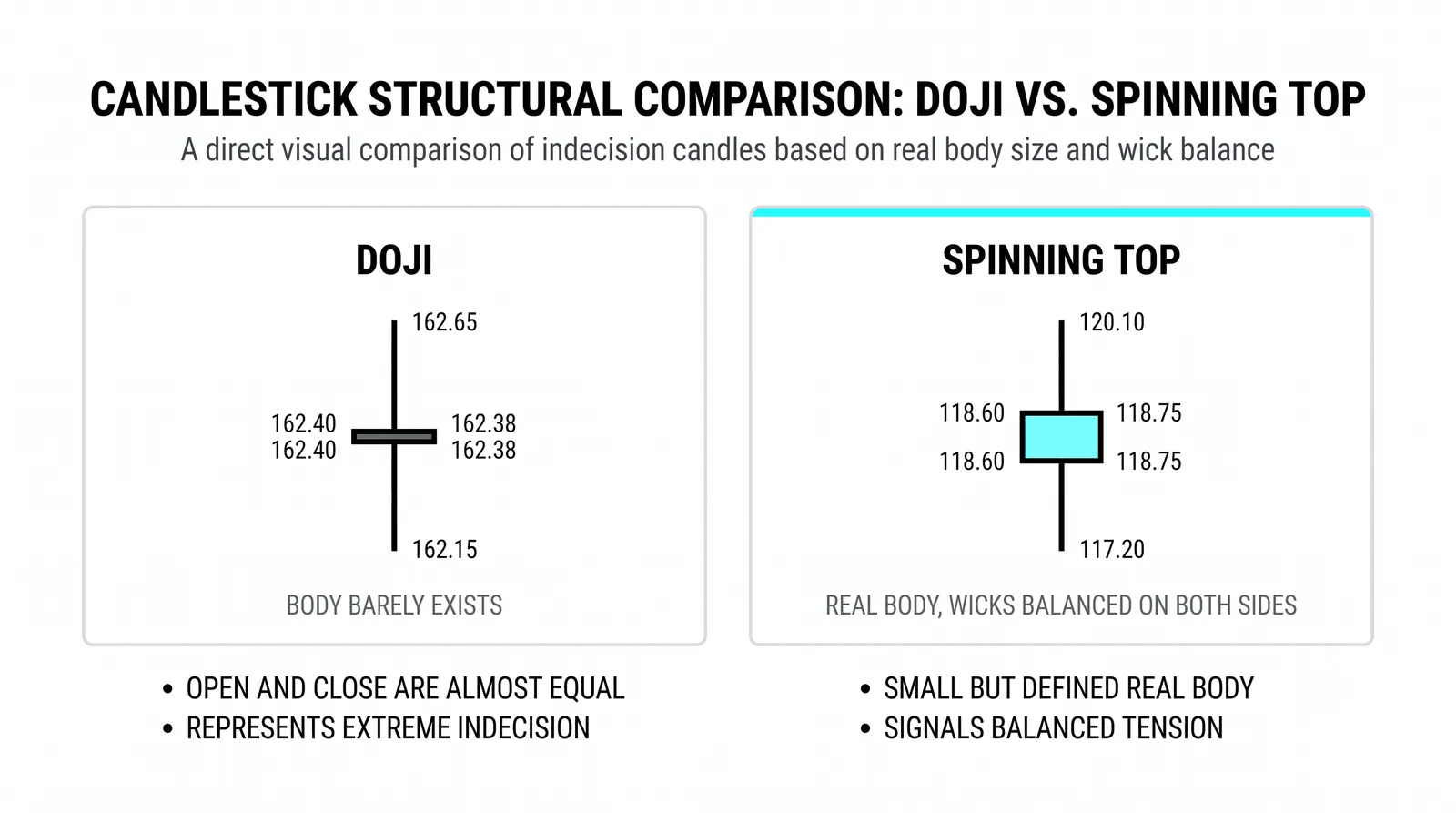 A spinning top: indecision, weak signal