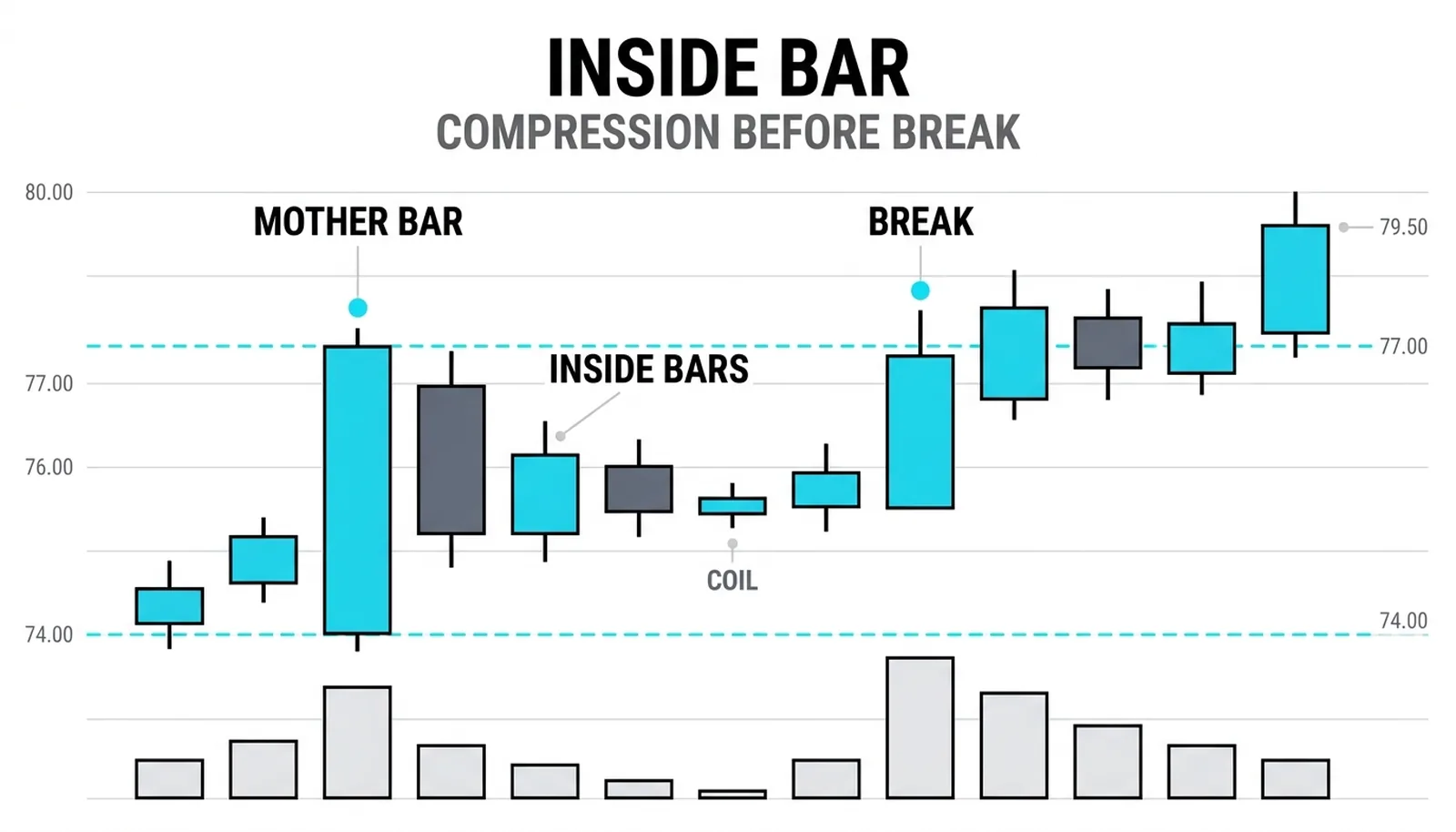 A mother bar with nested inside bars tightening like a coil, teaching that compression stores energy before the break.
