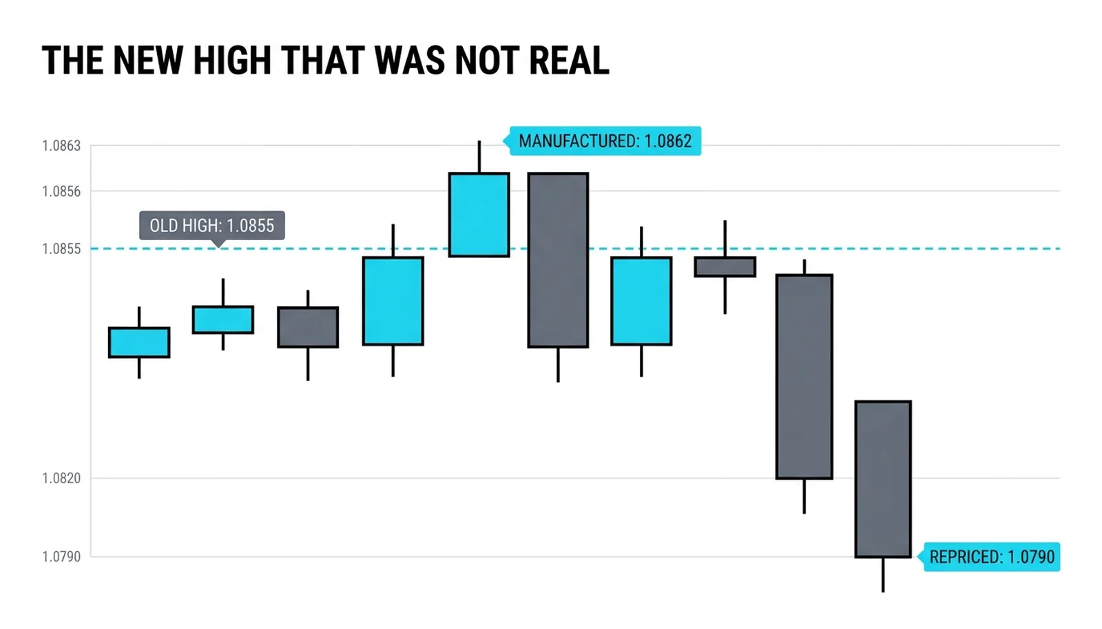 The strong pair's manufactured high at 1.0862 reversing hard back through the 1.0855 old high