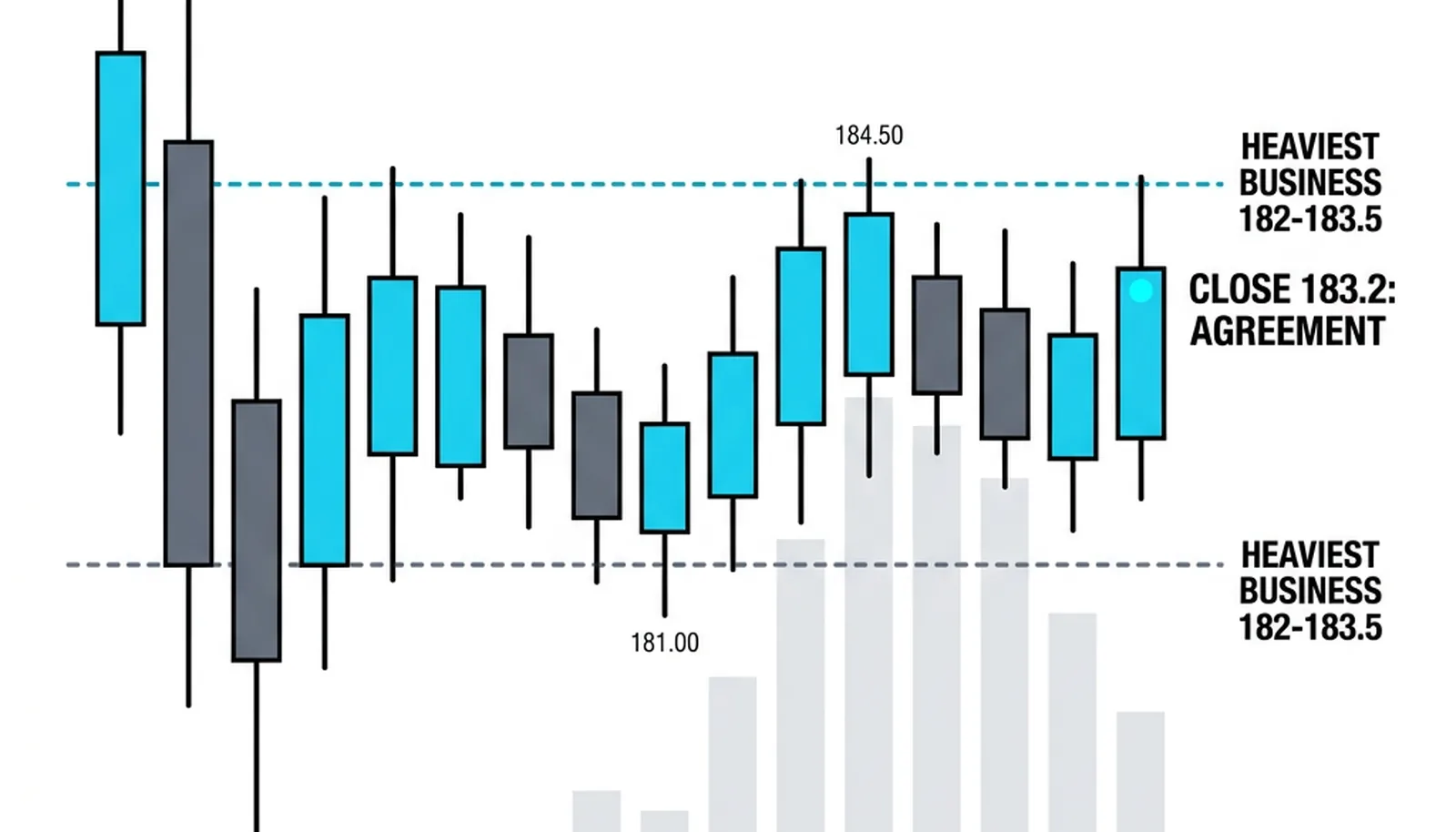 The heaviest volume inside 182-183.5 with the close at 183.2 confirming agreement