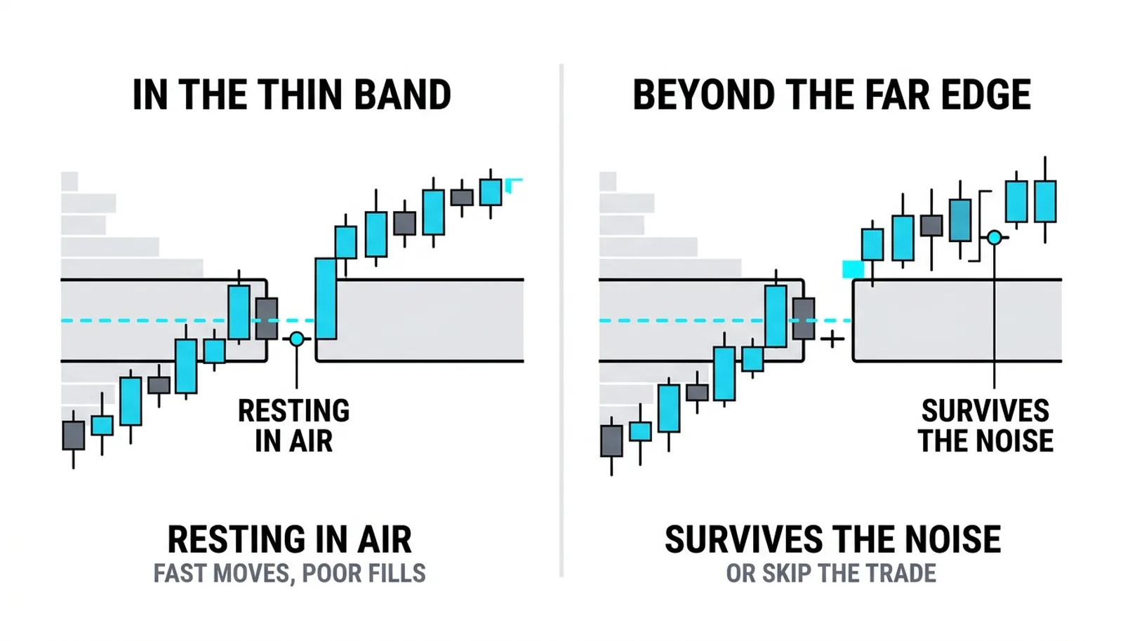 Stop placement: inside a thin band fills badly, beyond the far edge survives normal noise